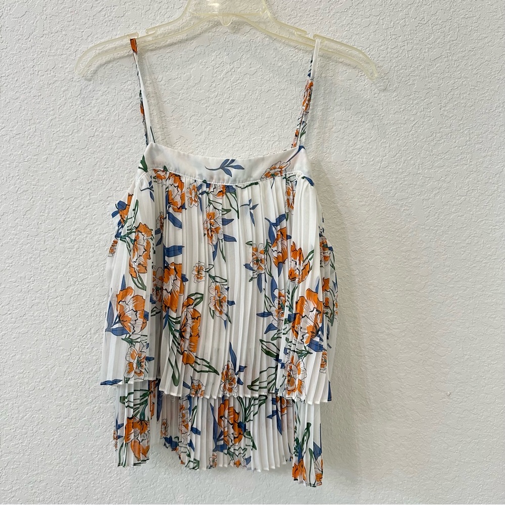 Lulumari Floral Blouse Micropleat Spaghetti Strap